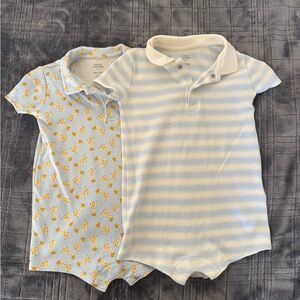 Amazon Essentials Kids Polo Set - Yellow Floral and Blue Stripes